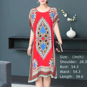 Casual Elegant Bohemian Printed Ethnic Style Retro Floral Woman Summer Street Wear Batwing Sleeve Loose Tunic Maternity Dress - Image 7