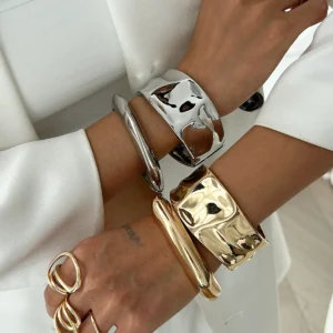 Ingemark 4 Styles Exaggerated Punk Geometric Large Open Spring Bangles Women Chunky Heavy Metal Cuff Bracelet Men Jewelry Gift - Image 4
