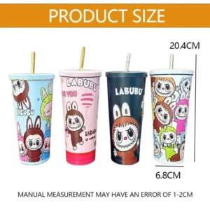 LABUBU Car Cup Portable Stainless Steel Straw Cup Large Capacity Cute Thermos Cup Cartoon Design Perfect Gift for Friends Family - Image 5