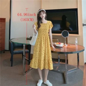 2025 New Spring Summer Dress Women Mini Dresses Female Short Sleeve Elastic Bust Printed Floral Pleated Backless Casual Dress - Image 3