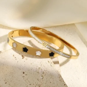 RAKOL Miniamlist Five Leaf Flower Inlay 316L 18k Gold Plated Bracelets For Women Stainless Steel Jewelry Street Style Bracelets - Image 7