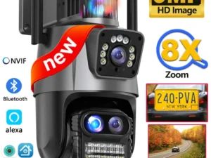9MP WiFi Camera Outdoor8X Zoom Security Camera 4K Video Surveillance Three Lens Dual Screen PTZ ICsee Alexa NVR Security CCTV