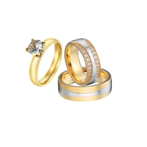 Turkish Costume Jewellery 3pcs Wedding Engagement Rings Sets For Couples 18k Gold Plated Fashion Jewery Cz Diamond Ring - Image 5