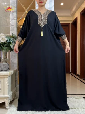 2025New Muslim Women Long Sleeve Autumn Dress Cotton With Big Scarf Boubou Maxi Islam Women Dress African Abaya - Image 4