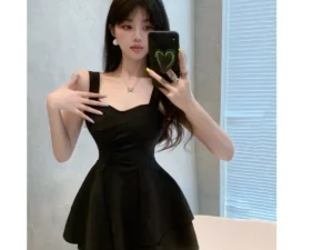 Summer Pure Desire Aesthetic Waist-Fitted Slimming A- Line Short Skirt French Sweet Spicy Stylish Sexy Open-Back Tank Dress For