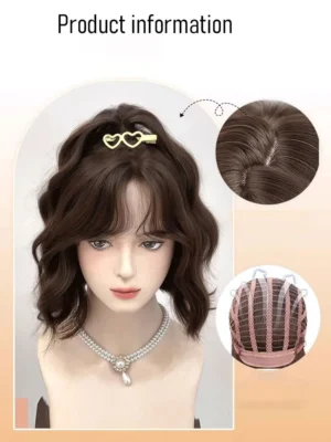 Wig women's full head covering, korean cute short hair, egg roll hairstyle, simulated human hair, natural high skull top short c - Image 5
