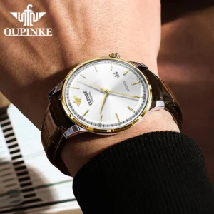 OUPINKE 3269 Swiss Automatic Man Watch Genuine Leather Strap Ultra Thin 7.33 Mechanical Watch High Quality Luxury Men's Watches - Image 5