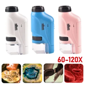 Mini Pocket Microscope Handheld Microscope Kit Battery Powered Microscope With Lab LED Light 60X-120X Biological Kids Science - Image 3