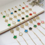 RAKOL Plum Blossom Metal Laser Bracelet Stainless Steel Waterproof And Allergic Resistant HighQuality Jewelry Temperament Clover