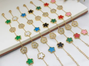 RAKOL Plum Blossom Metal Laser Bracelet Stainless Steel Waterproof And Allergic Resistant HighQuality Jewelry Temperament Clover