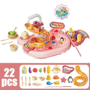 Children Puzzle Pretend Play Toys Dishwashing Basin Toys Gift Kitchen Interactive Toys 2-in-1 Slide Fishing Montessori Toys - Image 4