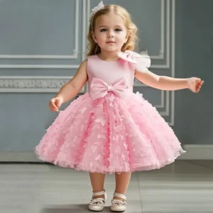 Baby Girls 1st Birthday Baptism Dress Princess Wedding Kids Party Dresses for Girl Lace Christening 3D Butterfly Mesh Gown