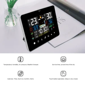 ⁦Multifunction Weather Station Alarm Clock Thermometer Hygrometer Touch Screen Wireless Sensor Sunrise Sunset Hygrothermograph⁩ - الصورة ⁦5⁩