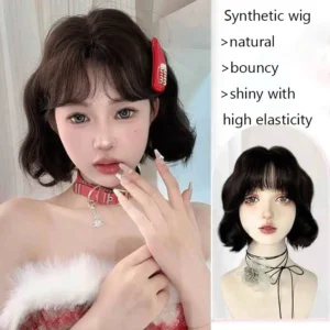 Wig women's full head covering, korean cute short hair, egg roll hairstyle, simulated human hair, natural high skull top short c - Image 4