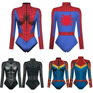 Women Spiderman Swimsuit Superhero Captain Marvel Bodysuit Anime Black Panther Cosplay Costume Long Sleeve Halloween Outfits