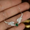 Aazuo Real 18K Solid White Gold Jewelry Natural Emerald Real Diamonds Double Wings Shpae Necklace With Chain Gifted For Women - Image 6