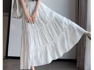 Summer New Women's Solid Color A- Line Midi Skirt Umbrella Skirt Long Cake Skirt Small Size Fashionable And Elegant