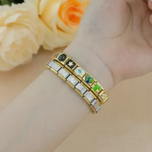 Hapiship New Original Golden Flower Heart Earth Cherry Coffee DIY Italian Charm Bracelet Stainless Steel Jewelry Making DJ1404-C - Image 3