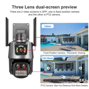 9MP WiFi Camera Outdoor8X Zoom Security Camera 4K Video Surveillance Three Lens Dual Screen PTZ ICsee Alexa NVR Security CCTV - Image 5