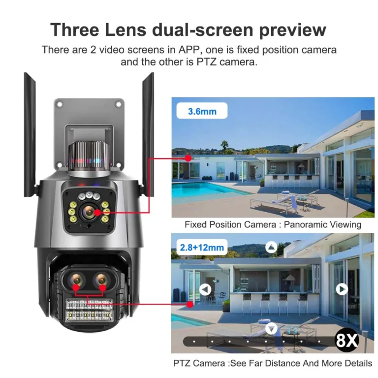 9MP WiFi Camera Outdoor8X Zoom Security Camera 4K Video Surveillance Three Lens Dual Screen PTZ ICsee Alexa NVR Security CCTV - Image 5
