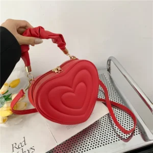 Fashion Love Heart Shape Shoulder Bag Small Handbags Designer Crossbody Bags For Women Solid Pu Leather Top Handle Bag - Image 5