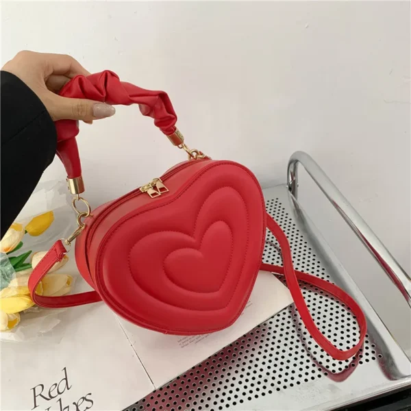 Fashion Love Heart Shape Shoulder Bag Small Handbags Designer Crossbody Bags For Women Solid Pu Leather Top Handle Bag - Image 5