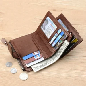 Leather Men's Wallet Luxury Short RFID Card Holder for Men Zipper Coin Purse Portable Male Wallets Billfold - Image 5