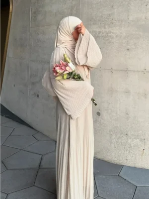 Eid Muslim Dress for Women Pleated Flare Sleeve Jalabiya Kaftan Islam Vestidos Arab Long Robe Ramadan Morocco Dubai Abayas 2024 - Image 5