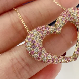 LUOWEND 18K Yellow Gold Necklace Luxury Heart Shape Shiny Diamond Natural Pink Color Sapphire Necklace for Women Party Jewelry - Image 3