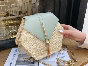 Hexagon Mulit Style Straw+leather Handbag Women Summer Rattan Bag Handmade Woven Beach Circle Bohemia Shoulder Bag