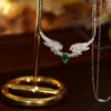 Aazuo Real 18K Solid White Gold Jewelry Natural Emerald Real Diamonds Double Wings Shpae Necklace With Chain Gifted For Women - Image 3