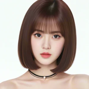 Women's Short Straight Bob Wig, 12 Inch Brown Bangs Wig Heat Resistant Synthetic Wig for Everyday and Role Play Parties