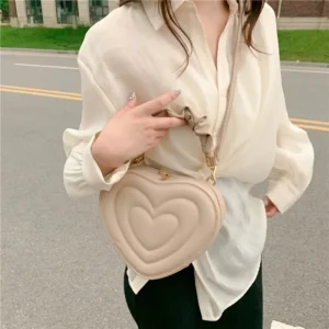 Fashion Love Heart Shape Shoulder Bag Small Handbags Designer Crossbody Bags For Women Solid Pu Leather Top Handle Bag - Image 4