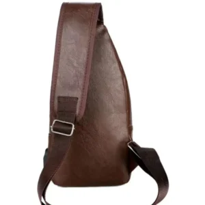 Simple and Fashionable Casual Solid Color PU Multifunctional USB Charging Zipper MEN'S Chest Bag Crossbody Bag for Commuting - Image 6