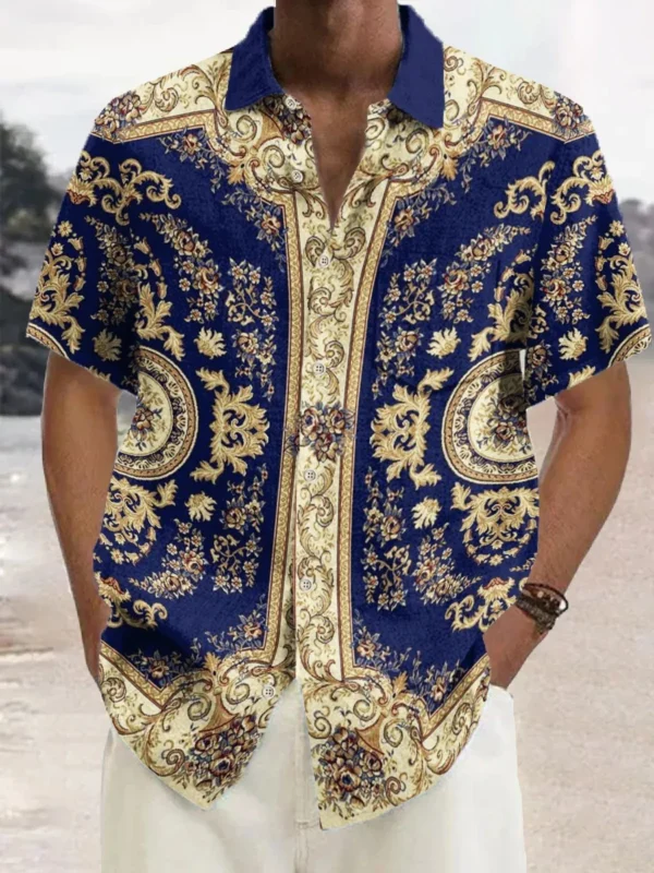 Mens Shirt Short Sleeve Casual Vintage Ethnic Print Button Shirt Summer Beach Shirt Camping Shirt Short Sleeve Mens Formal Shirt - Image 5