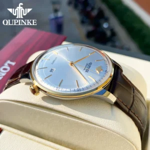 OUPINKE 3269 Swiss Automatic Man Watch Genuine Leather Strap Ultra Thin 7.33 Mechanical Watch High Quality Luxury Men's Watches - Image 3