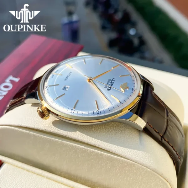 OUPINKE 3269 Swiss Automatic Man Watch Genuine Leather Strap Ultra Thin 7.33 Mechanical Watch High Quality Luxury Men's Watches - Image 3