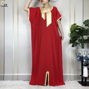African Abayas New For Women Pure Color Cotton Islam Kaftan Maxi Short Sleeves Dresses Femme Muslim Casual Robe With Headscarf - Image 6