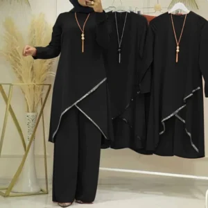 Women Eid Musulman Ensemble Muslim Sets Solid Blouses Wide Leg Pants Ramadan Morocco Two Pieces Dubai Kaftan Loose Modest - Image 5