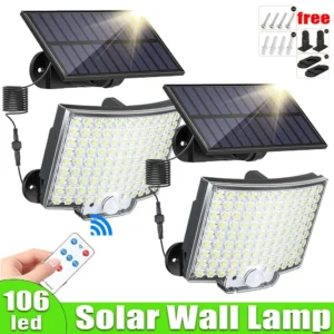 New 106/160 LED Solar Motion Light Outdoor Separate Panel Solar Flood Lights 3 Modes for Garden Garage Waterproof Wall Lights