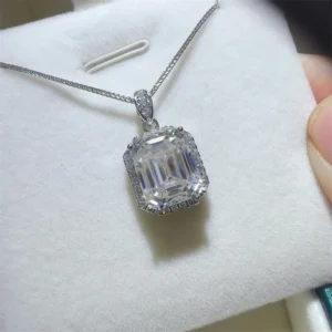 5 Carat Emerald Cut Moissanite Pendant Necklace s925 Silver Moissanita Plate Pt950 Neck Chain Jewellery Pass Diamond Test GRA - Image 4