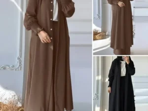 Muslim 2 Piece Women Long Coat Wide Leg Pants Suit Ramadan Morocco Dubai Islam Casual Ensemble Kimono Musulmane Arabic Outfits