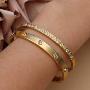 2PCS Fashion Stainless Steel Crystal Gold Color Bracelet Women Jewellery Bangle Party Gift XCB-017 - Image 3