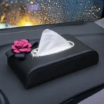 Diamond Flower Car Tissue Box Block Type Crystal Leather Auto Tissue Paper Holder for Styling Home Office Car Accessories