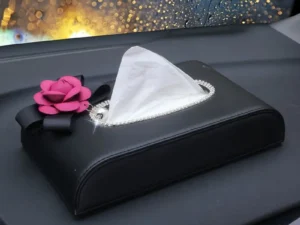 Diamond Flower Car Tissue Box Block Type Crystal Leather Auto Tissue Paper Holder for Styling Home Office Car Accessories