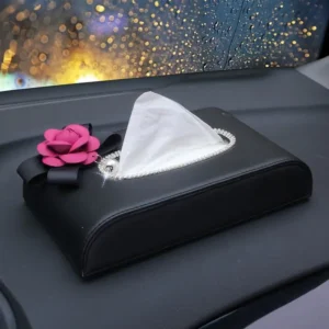 Diamond Flower Car Tissue Box Block Type Crystal Leather Auto Tissue Paper Holder for Styling Home Office Car Accessories