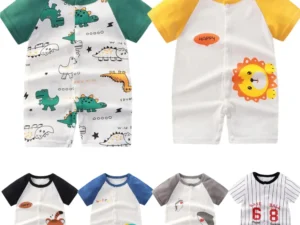 Newborn Clothes Cute Cartoon Dinosaur Tiger Shark Lion Print Strap Comfortable Summer Boys Girl 0-18 Short Sleeved Baby Jumpsuit