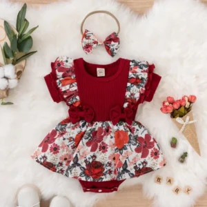 Summer Baby Girl Dress With Bowknot Striped Jumpsuit Cotton Dress For Newborn Floral Clothes Baby Crawling Clothes - Image 3