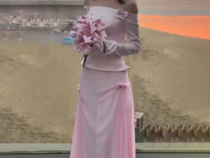 Sharon Said Dubai Pink Off Shoulder Evening Dresses with Bow Long Sleeves for Women Wedding Formal Gown SF393 Customized