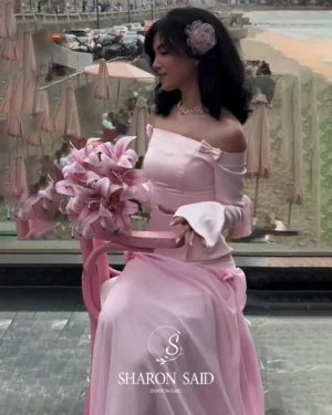 Sharon Said Dubai Pink Off Shoulder Evening Dresses with Bow Long Sleeves for Women Wedding Formal Gown SF393 Customized - Image 5
